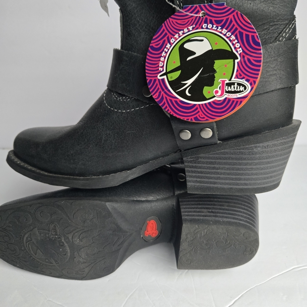 NWT JUSTIN BOOTS , Black Leather Ankle Boots. Size 6B - Picture 4 of 12